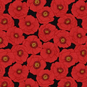 Lewis & Irene Poppies Fabric Large Poppies on Black A554.3