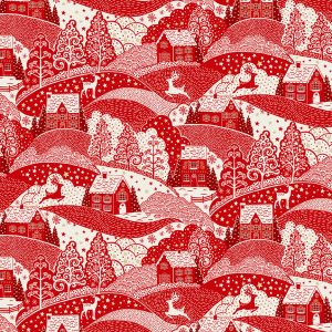Makower Fabrics Scandi Christmas Red Scenic Village