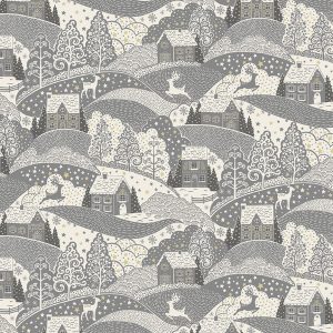 Makower Fabrics Scandi Christmas Grey Scenic Village