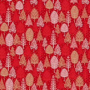 Makower Fabrics Scandi Christmas Trees on Red