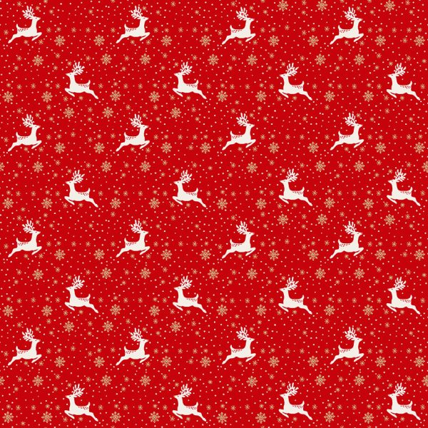 Makower Fabrics Scandi Chrsitmas Reindeer on Red