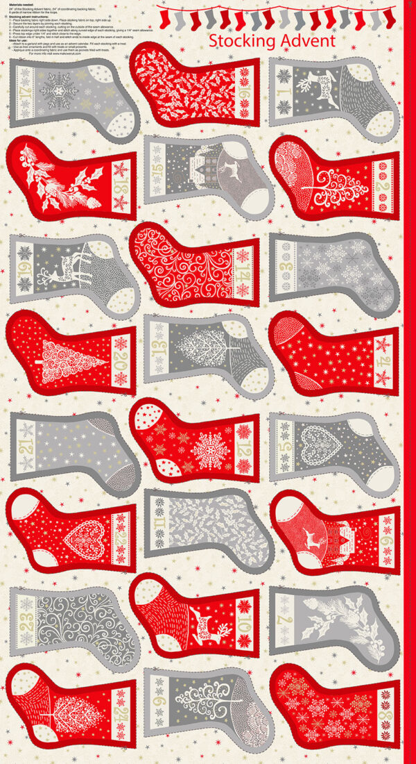 Makower Fabrics Scandi Christmas Mini Stockings Advent Panel