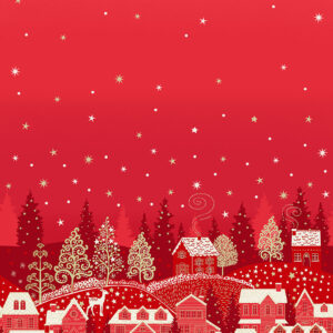 Makower Fabrics Scandi Christmas Scenic Double Border Red