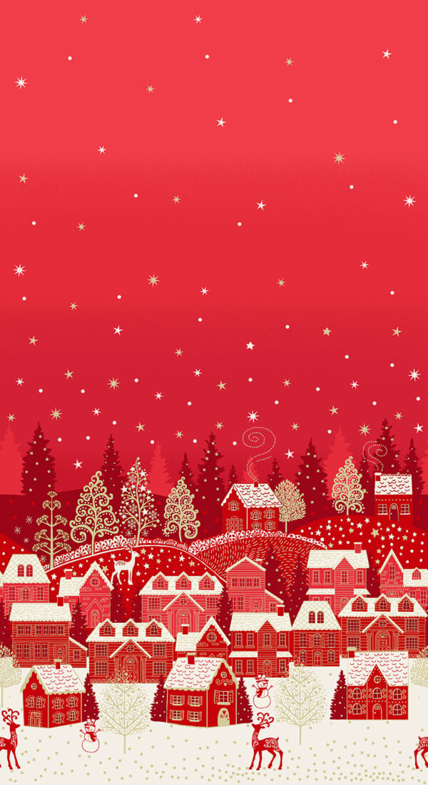 Makower Fabrics Scandi Christmas Scenic Double Border Red