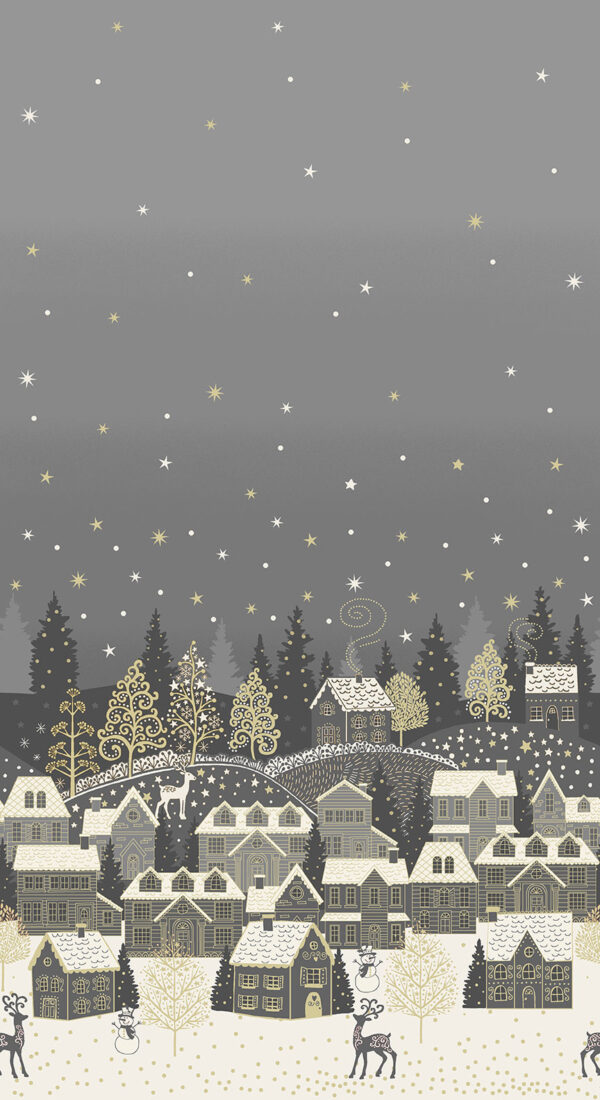 Makower Fabrics Scandi Christmas Scenic Double Border Grey