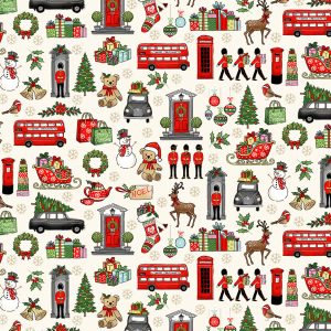 Makower Fabrics A London Christmas Icons on Cream