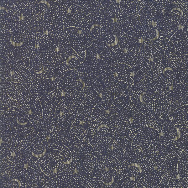 Moda Fabrics Forest Frost Dark Blue Night Sky with Gold Glitter