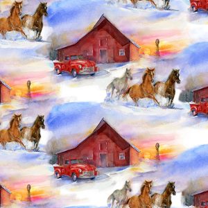 3 Wishes Fabric Snowfall on the Range Scenic Barn