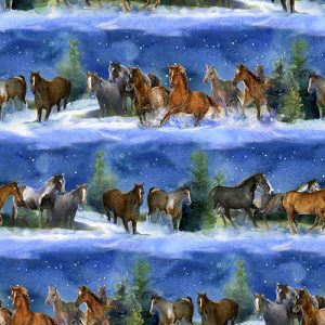 3 Wishes Fabric Snowfall on the Range Midnight Horses