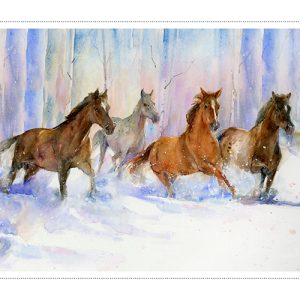 3 Wishes Fabric Snowfall on the Range Horse Panel