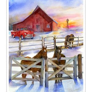 3 Wishes Fabric Snowfall on the Range Red Barn Panel
