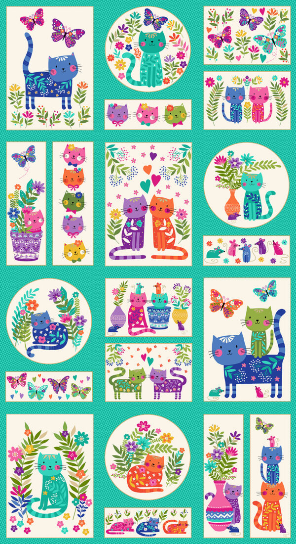 Makower Fabrics Katie's Cats Quilt Panel