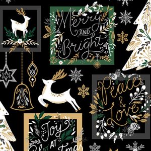 3 Wishes Fabric Christmas Shine Patch with Silver Metallic on Black