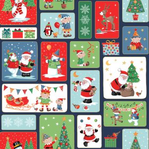 Makower Fabrics Santa's Christmas Blocks with Gold Metallic