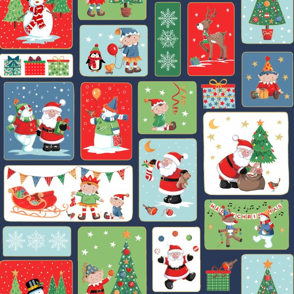 Makower Fabrics Santa's Christmas Blocks with Gold Metallic