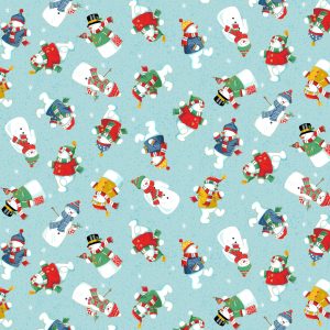 Makower Fabrics Santa's Christmas Jolly Snowmen on Blue with Gold Metallic