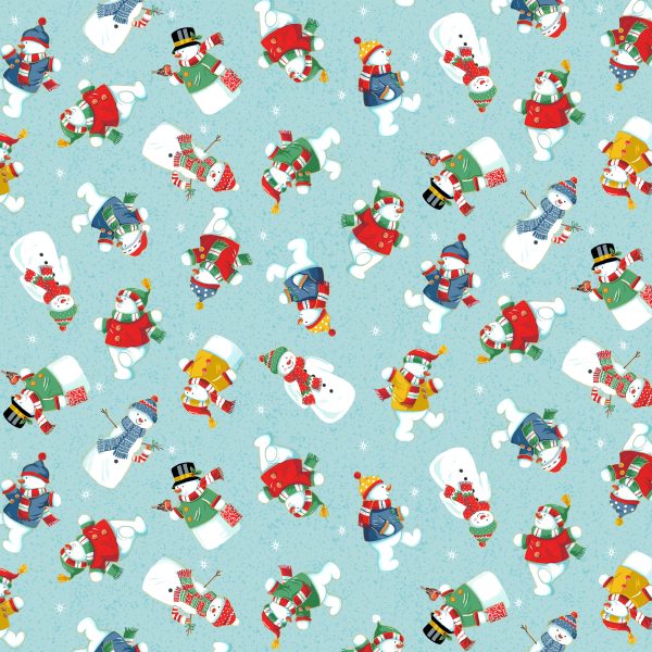 Makower Fabrics Santa's Christmas Jolly Snowmen on Blue with Gold Metallic