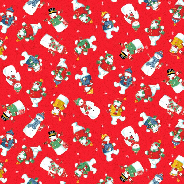 Makower Fabrics Santa's Christmas Jolly Snowmen on Red with Gold Metallic