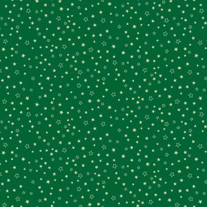 Makower Fabrics Santa's Christmas Metallic Gold Stars on Green