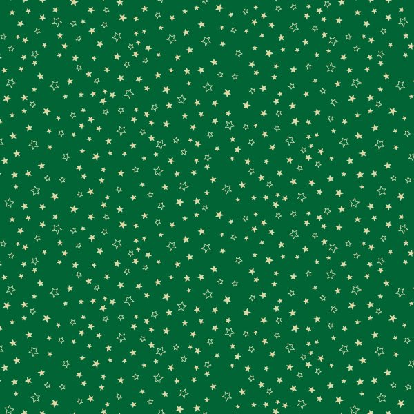 Makower Fabrics Santa's Christmas Metallic Gold Stars on Green