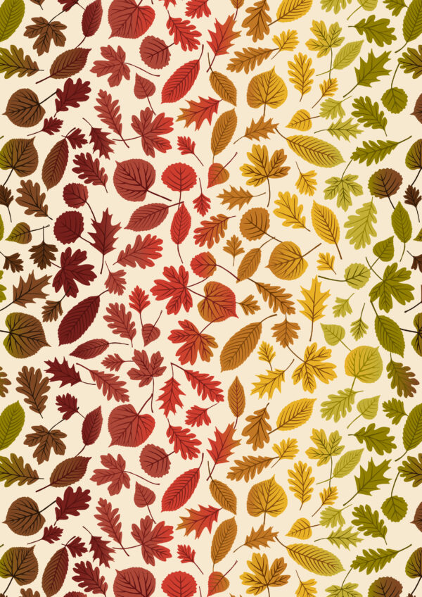 Lewis & Irene Fabrics A Winter Nap Rainbow Leaves on Cream