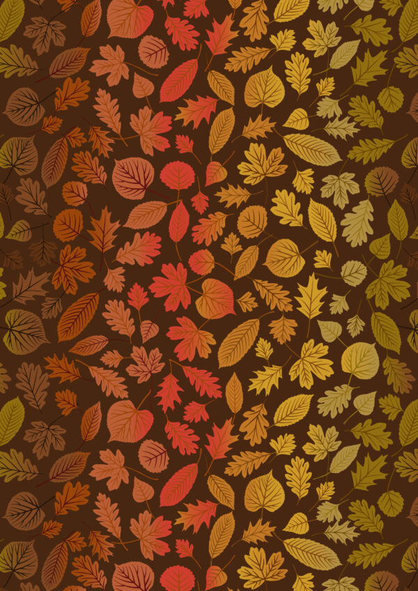 Lewis & Irene Fabrics A Winter Nap Rainbow leaves on Dark Brown