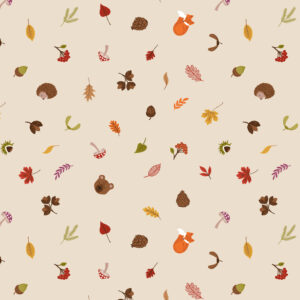 Lewis & Irene Fabrics A Winter Nap Scattered Foliage and Friends on Dark Cream