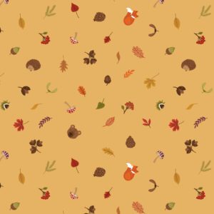 Lewis & Irene Fabrics A Winter Nap Scattered Foliage and Friends on Honey