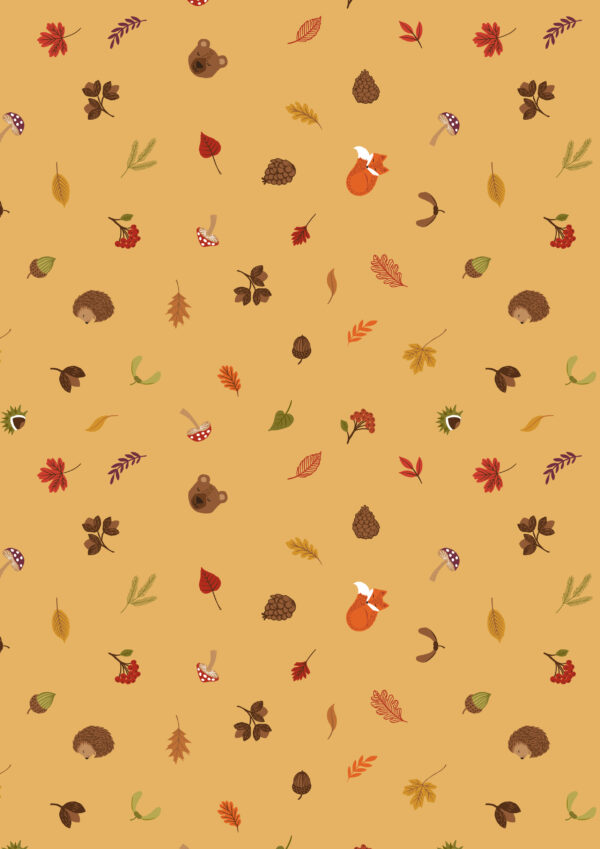 Lewis & Irene Fabrics A Winter Nap Scattered Foliage and Friends on Honey