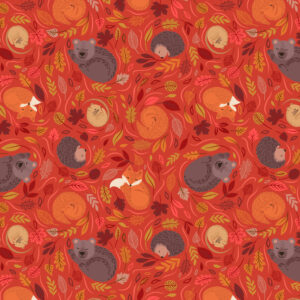 Lewis & Irene Fabrics A Winter Nap Sleepy Friends on Spiced Red