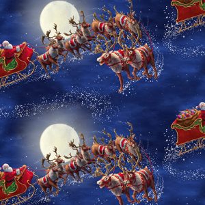 3 Wishes Fabric Christmas Eve Journey Santa and his Reindeer in the Night SKy