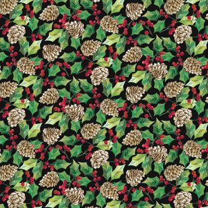 3 Wishes Fabric Dreaming of a Farmhouse Christmas Holly & Pine Cones