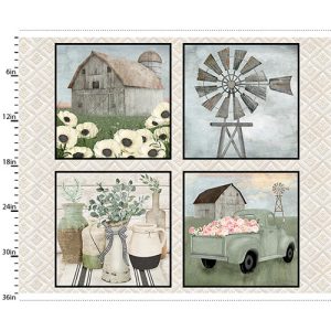 3 Wishes Fabric White Cottage Farm Scenic Panel