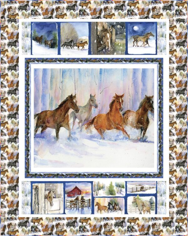 3 Wishes Fabric Snowfall on the Range Scenic Horses Free Quilt Pattern