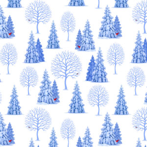 Lewis & Irene Fabrics Tomtens Village Trees on White