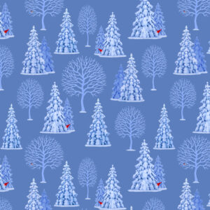 Lewis & Irene Fabrics Tomtens Village Trees on Blue