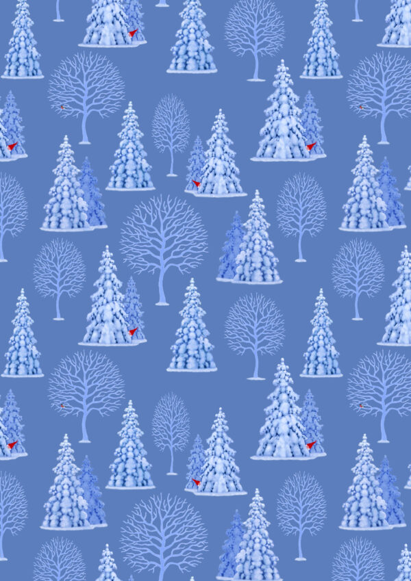 Lewis & Irene Fabrics Tomtens Village Trees on Blue