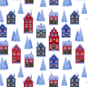 Lewis & Irene Fabrics Tomtens Village on White