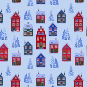 Lewis & Irene Fabrics Tomtens Village on Blue