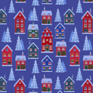 Lewis & Irene Fabrics Tomtens Village on Dark Blue