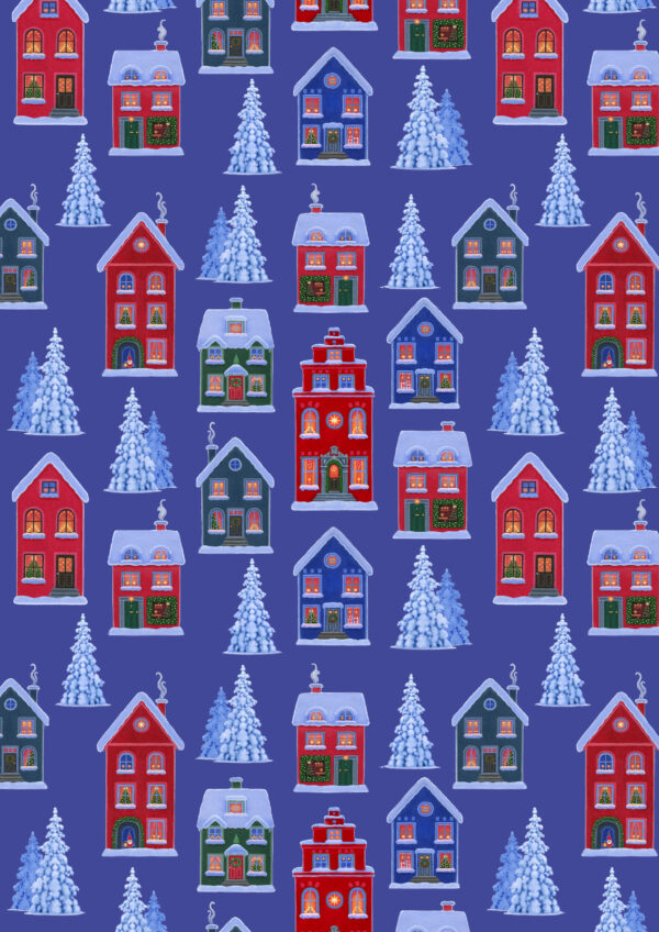 Lewis & Irene Fabrics Tomtens Village on Dark Blue