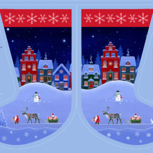 Lewis & Irene Fabrics Tomtens Village Large Christmas Stocking Panel