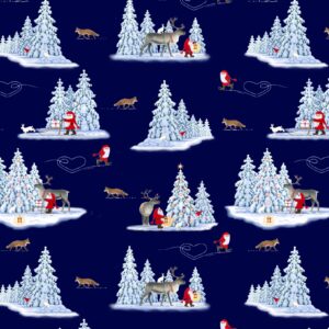 Lewis & Irene Fabrics Tomtens Forest Friends Foxes on Dark Blue