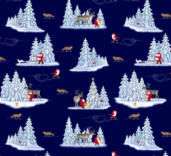 Lewis & Irene Fabrics Tomtens Forest Friends Foxes on Dark Blue