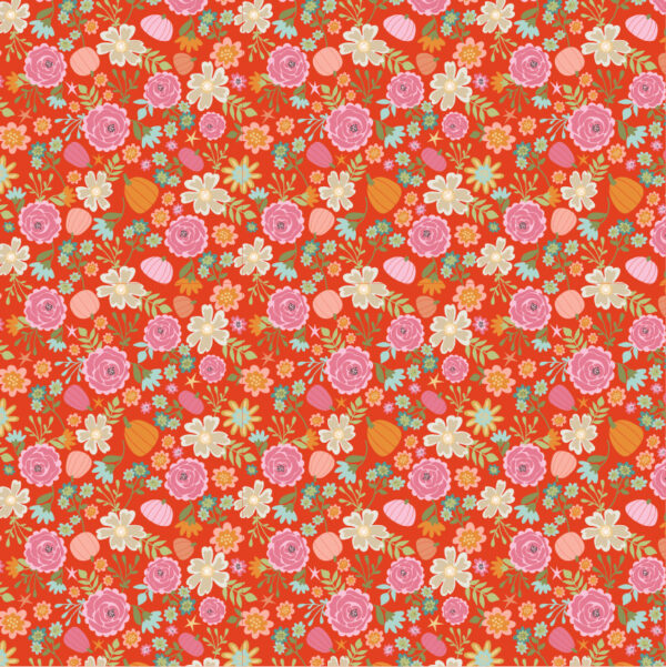 Poppie Cotton Fabric Kitty Loves Candy Pretty Pumpkins on Orange