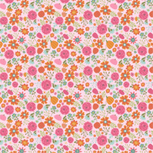 Poppie Cotton Fabric Kitty Loves Candy Pretty Pumpkins on Pink