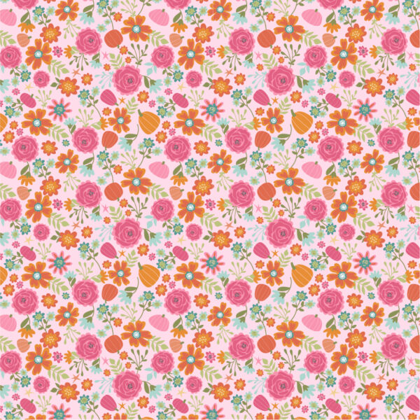 Poppie Cotton Fabric Kitty Loves Candy Pretty Pumpkins on Pink